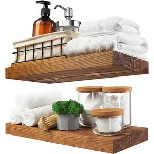 Floating Wood Shelves Set of 2 - Rustic Shelf 16 inch - Handcrafted in Europe